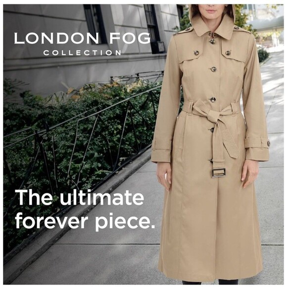London Fog Women's Single Breasted Hooded Long Trench Coat, British Khaki, L - Picture 4 of 16